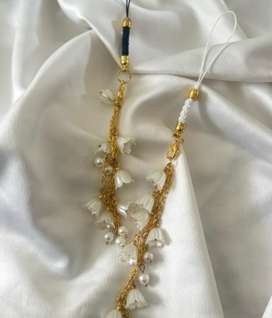 Golden chain flower phone charm